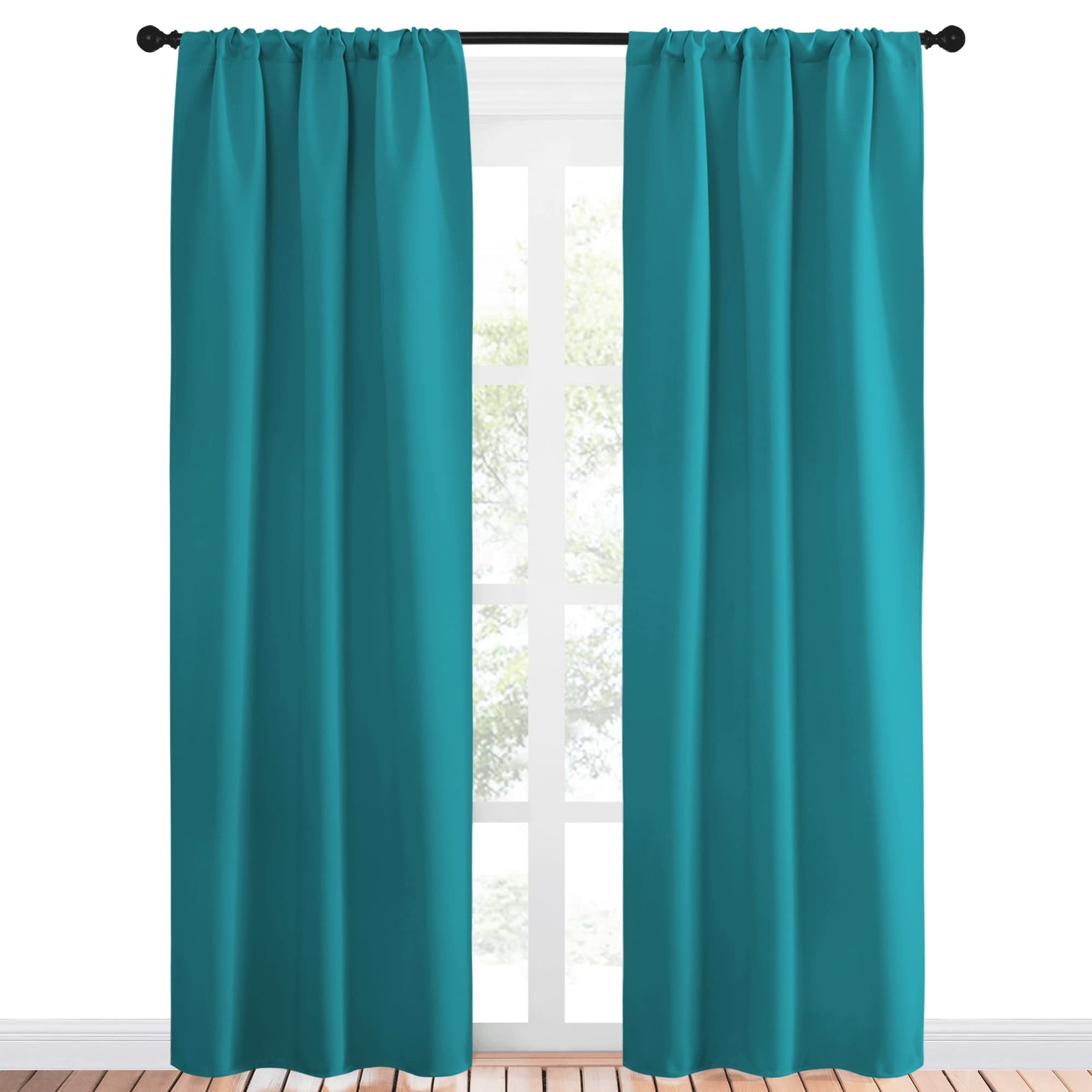 Peacock Blue Blackout Curtains Panels for Window, Thermal Insulated Rod Pocke…