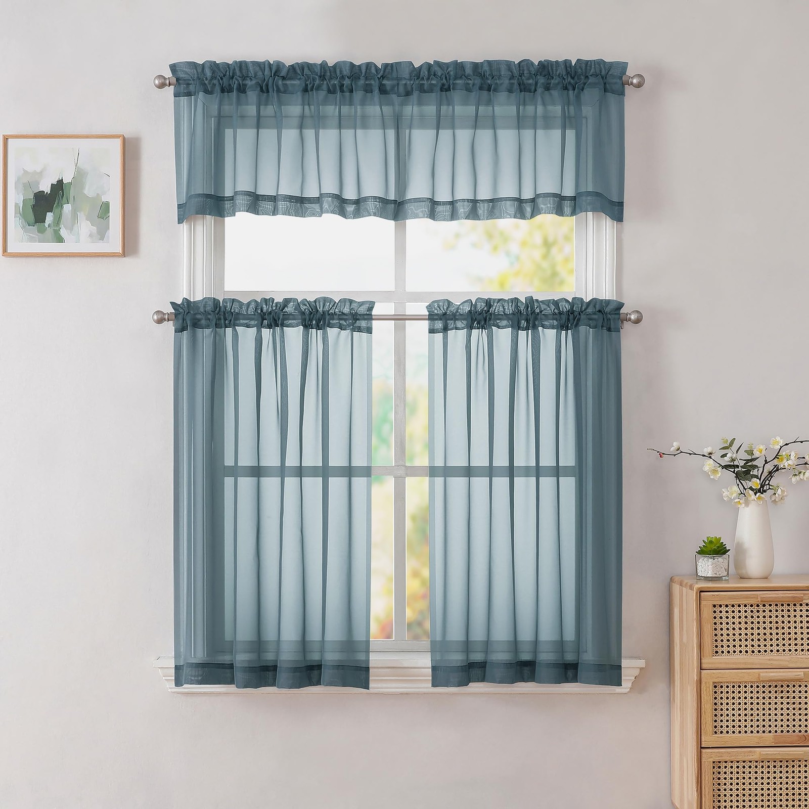 Simplebrand Dusty Blue Valances 14 Inches Long for Living Room Pocket 2 Panel Li