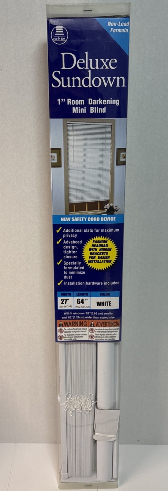 1″ Vinyl Room Darkening Mini Blinds Home Window Decor White, 64” L x 27” W