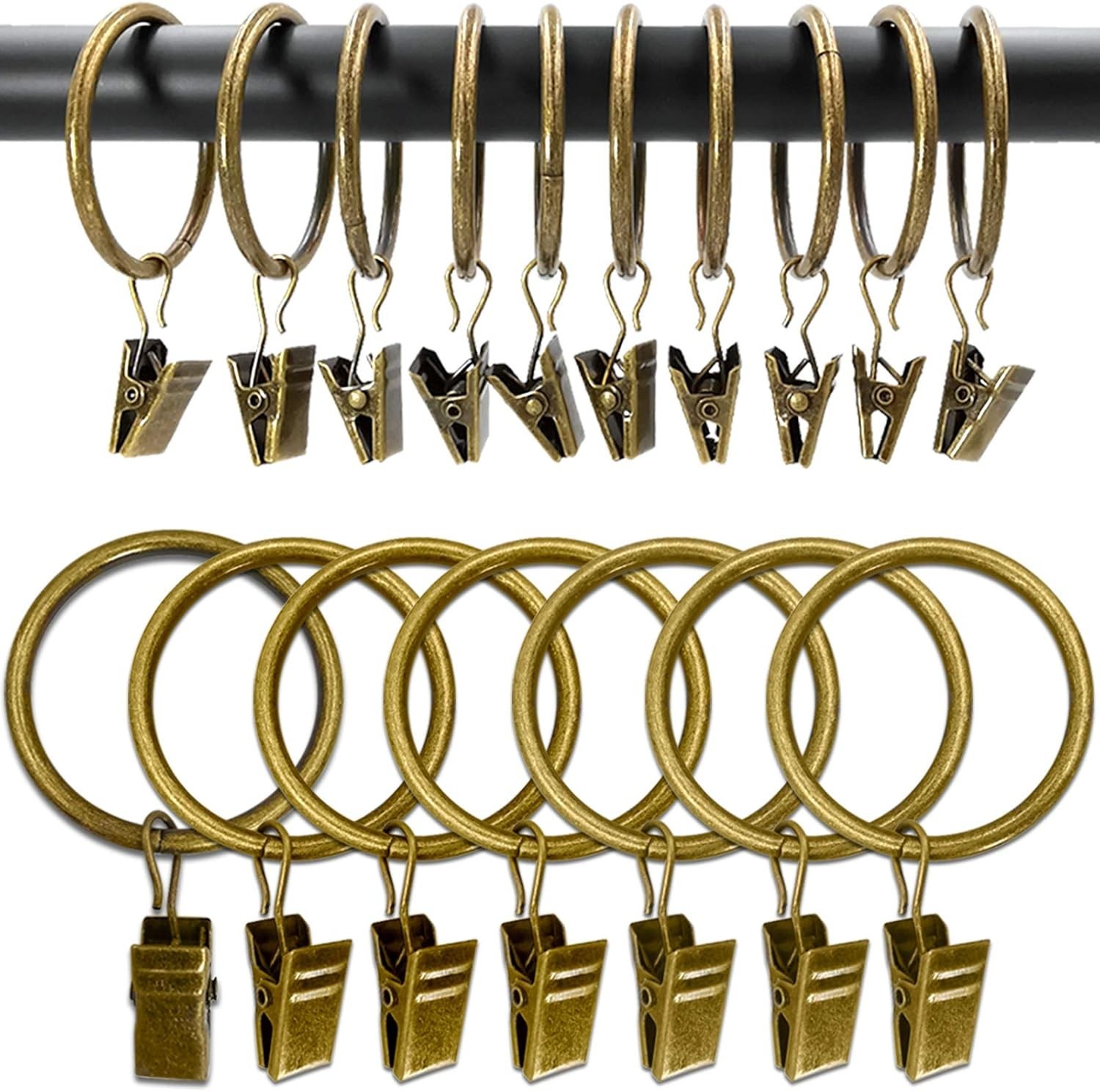 Metal Curtain Rings with Clips 1.5in Antique Bronze 100 Pack