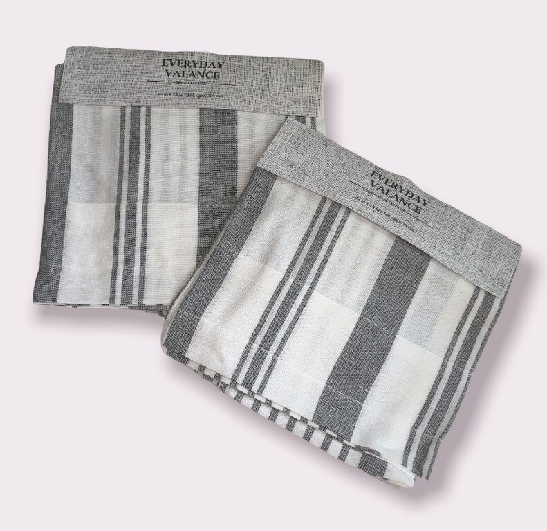Summer Valance Gray White Striped 40×14″ Beach Summer House Cottage Set Of 2