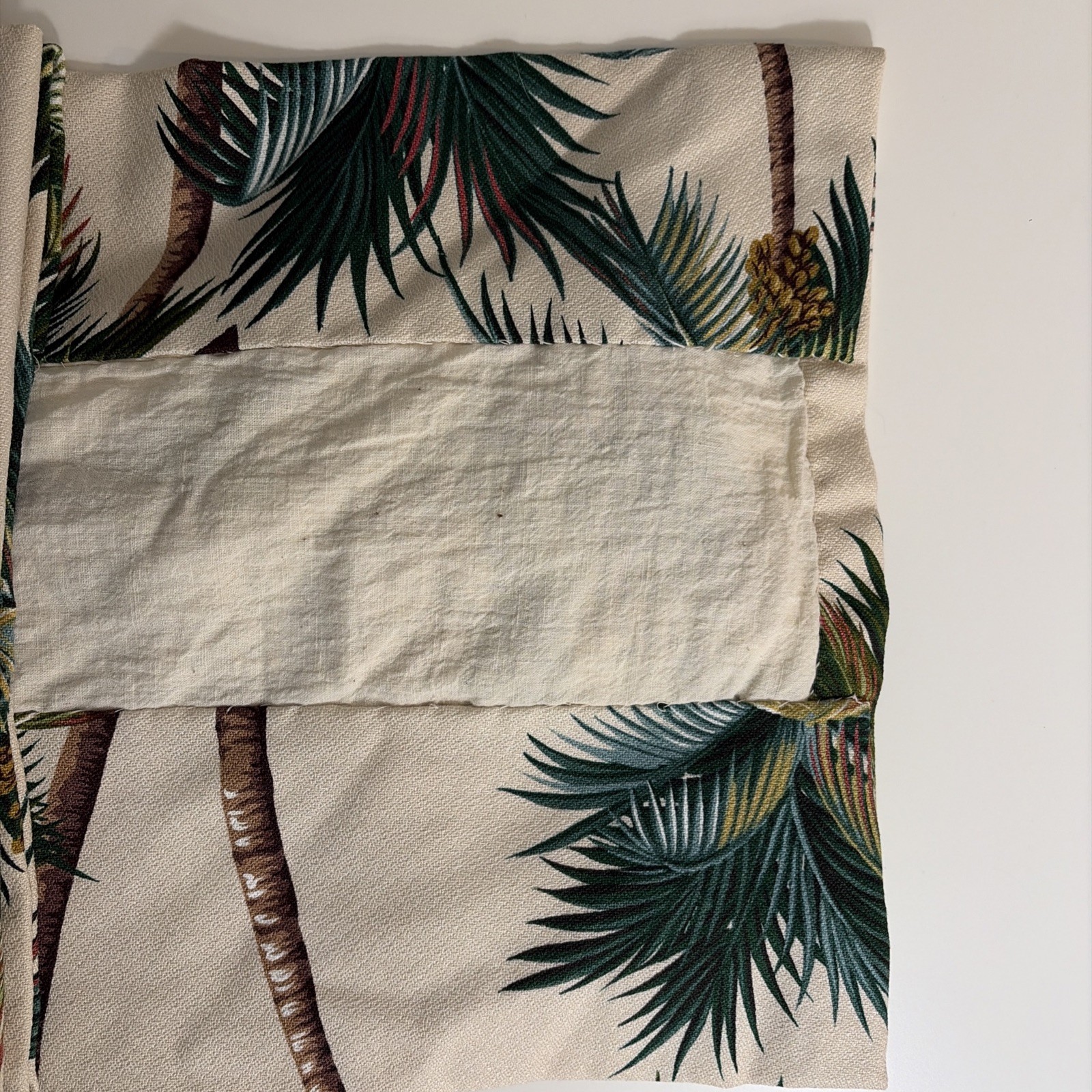 Two Barkcloth 13″ Lined Valances Tropical Palm Trees – 51.5″ & 71.5″ Long