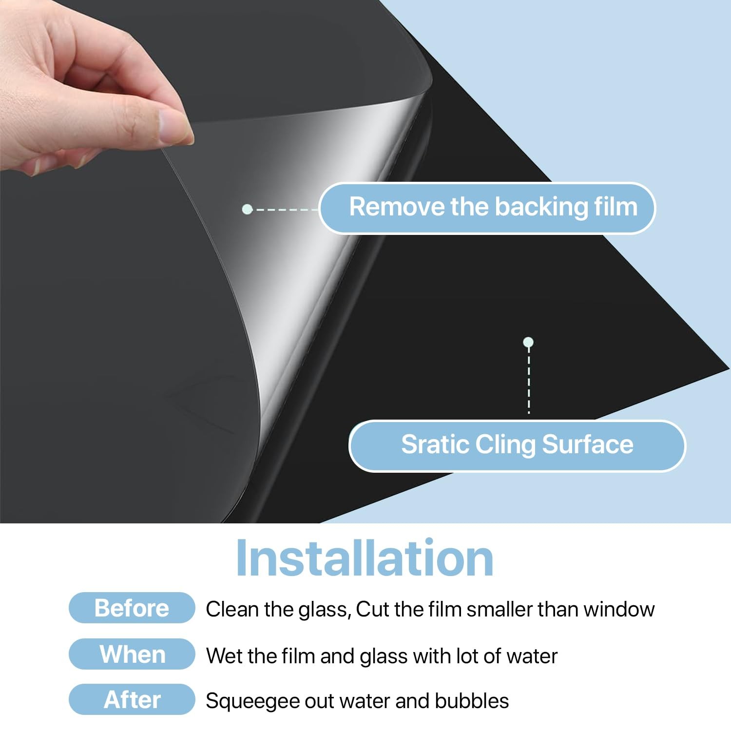 Blackout Window Film Aquarium Background 17.5 x 78.7 Inch Black