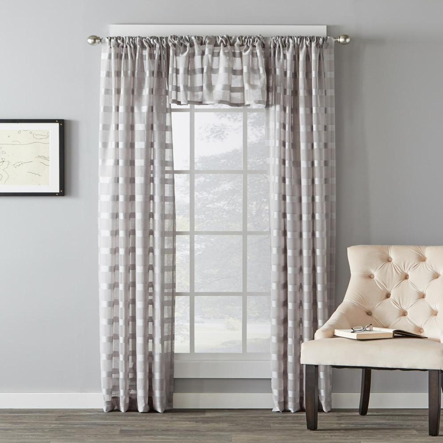 Saturday Knight Ltd Parkland Windowpane Tailored Fabric Panel – 55×95″ Dove Gray