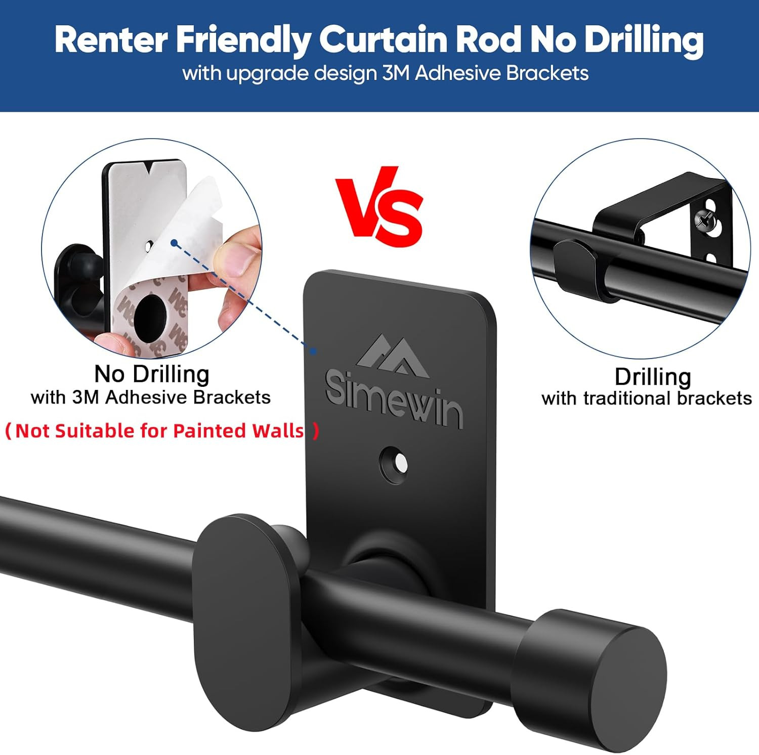 SIMEWIN Curtain Rods No Drilling for Windows 30 to 45 Inches, 5/8 Inch Diameter