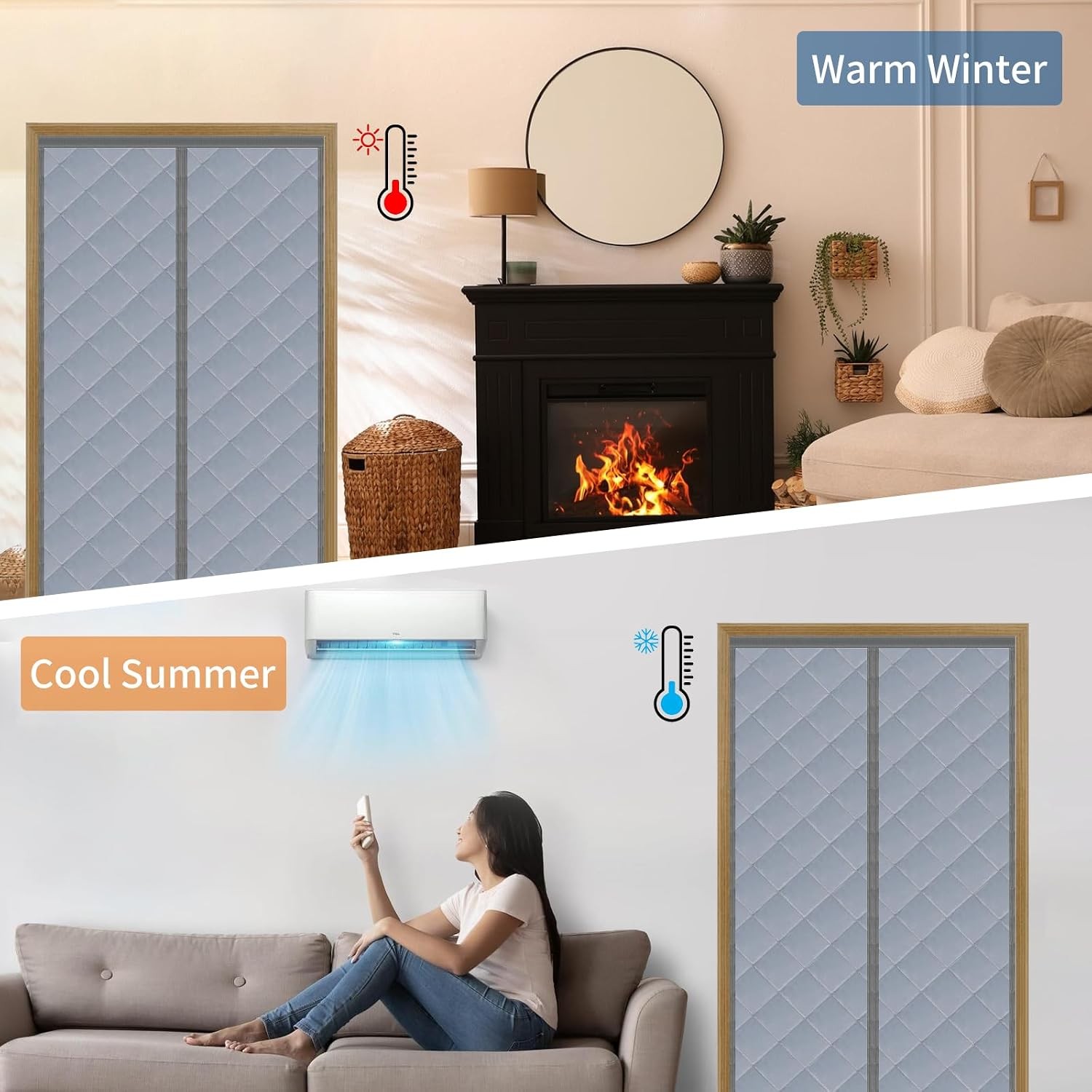 Thermal Insulated Magnetic Door Curtain (Fits Door Opening 36 x 78 in Actual