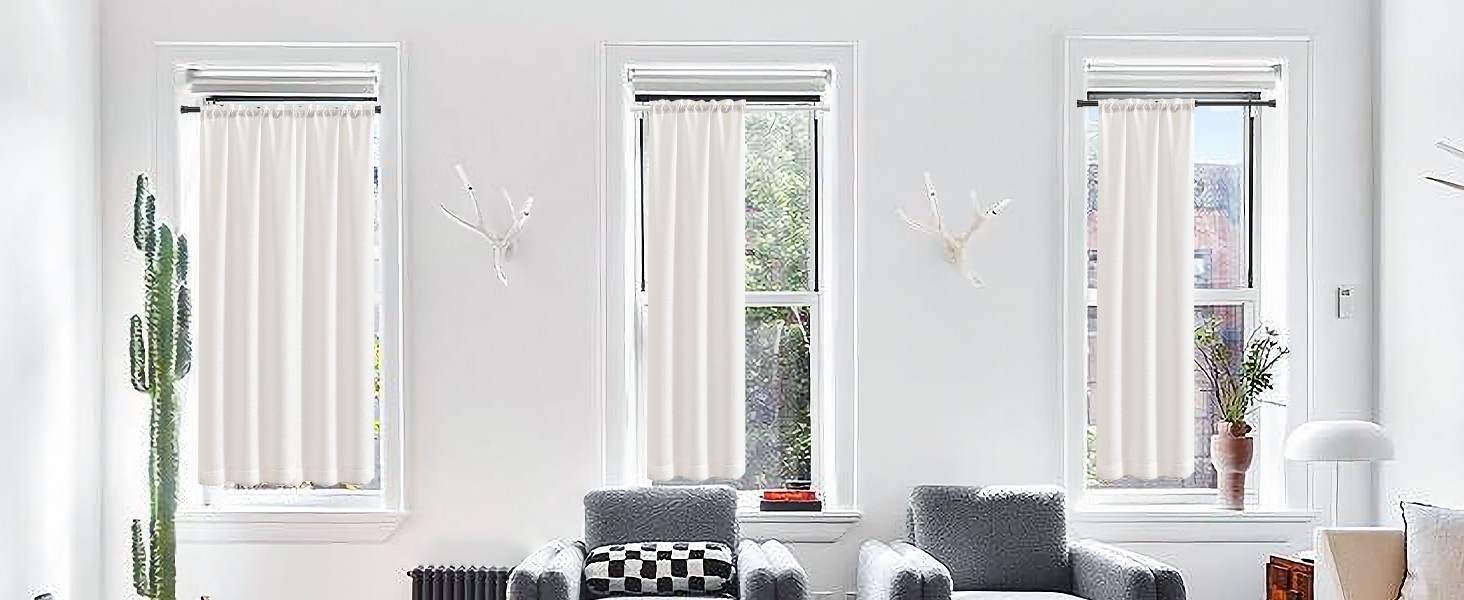 Spring Tension Curtain Rods 17-28 Inch White 2 Pack | No-drill & tool-setup.