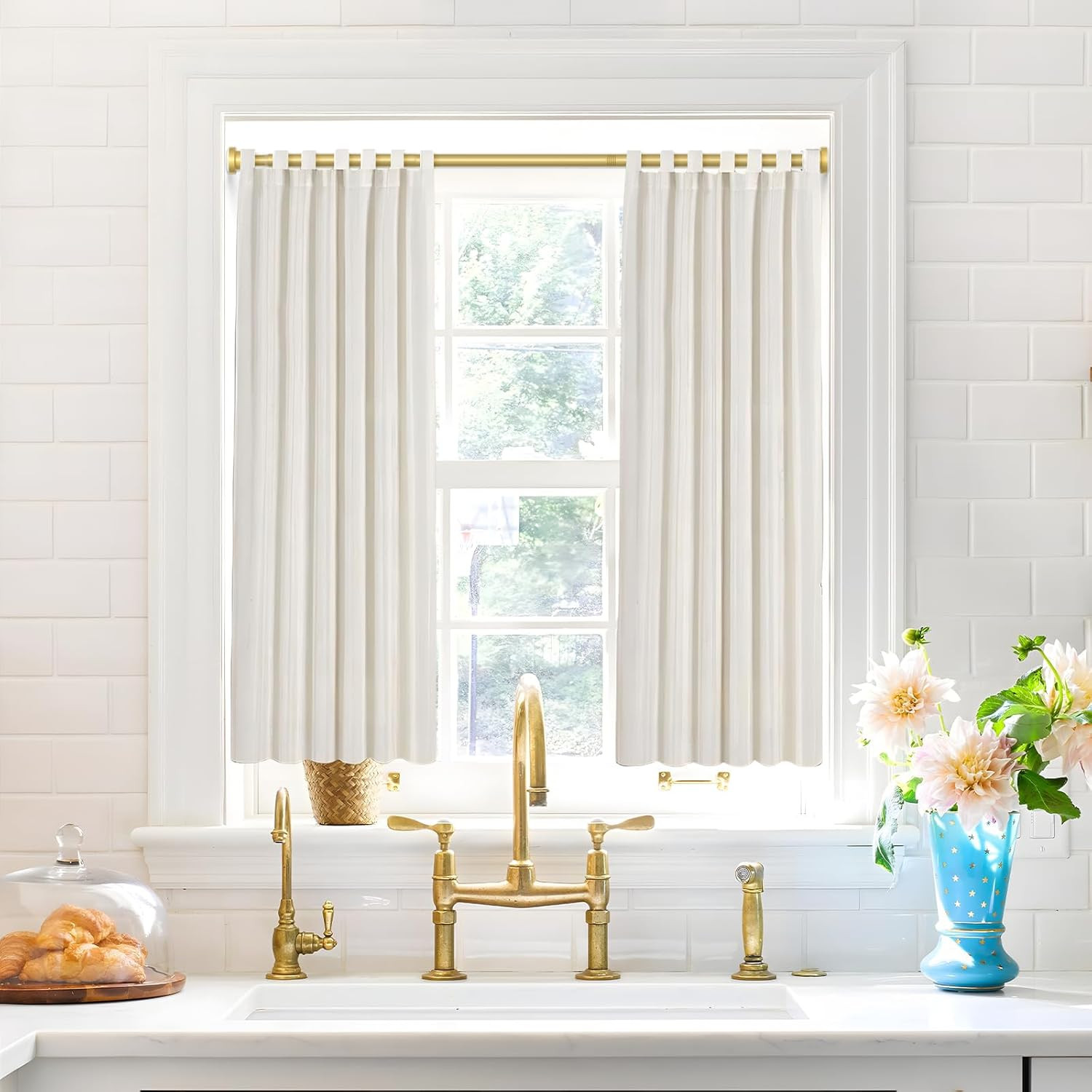 1 Pack Gold Spring Tension Curtain Rod 28-48 Inches, 7/8″ inch Adjustable Cur…