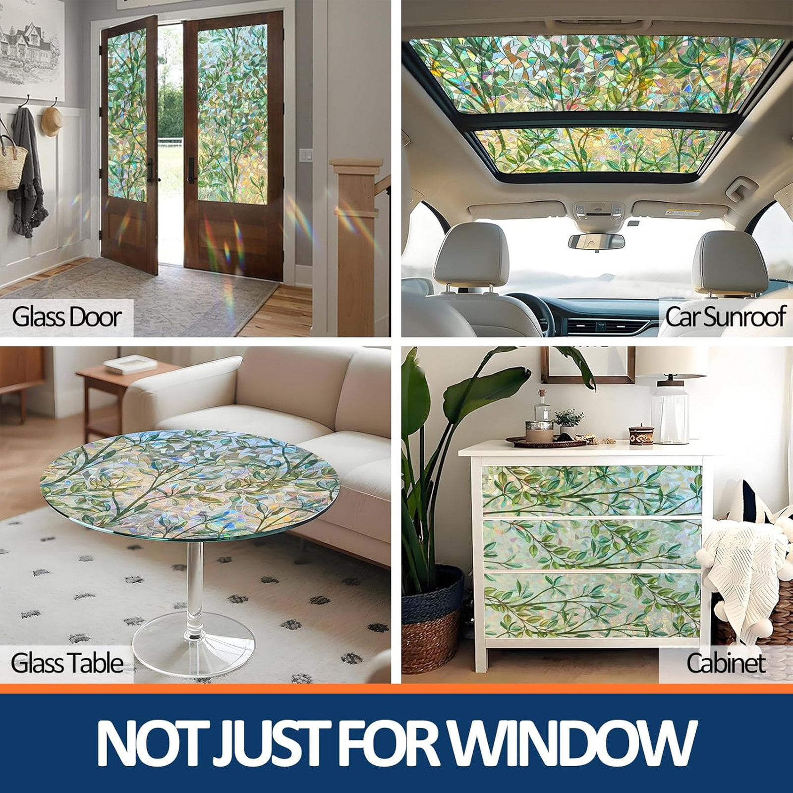 Decorative Window Privacy Film Rainbow Effect Static Cling UV Heat Blocking Tint