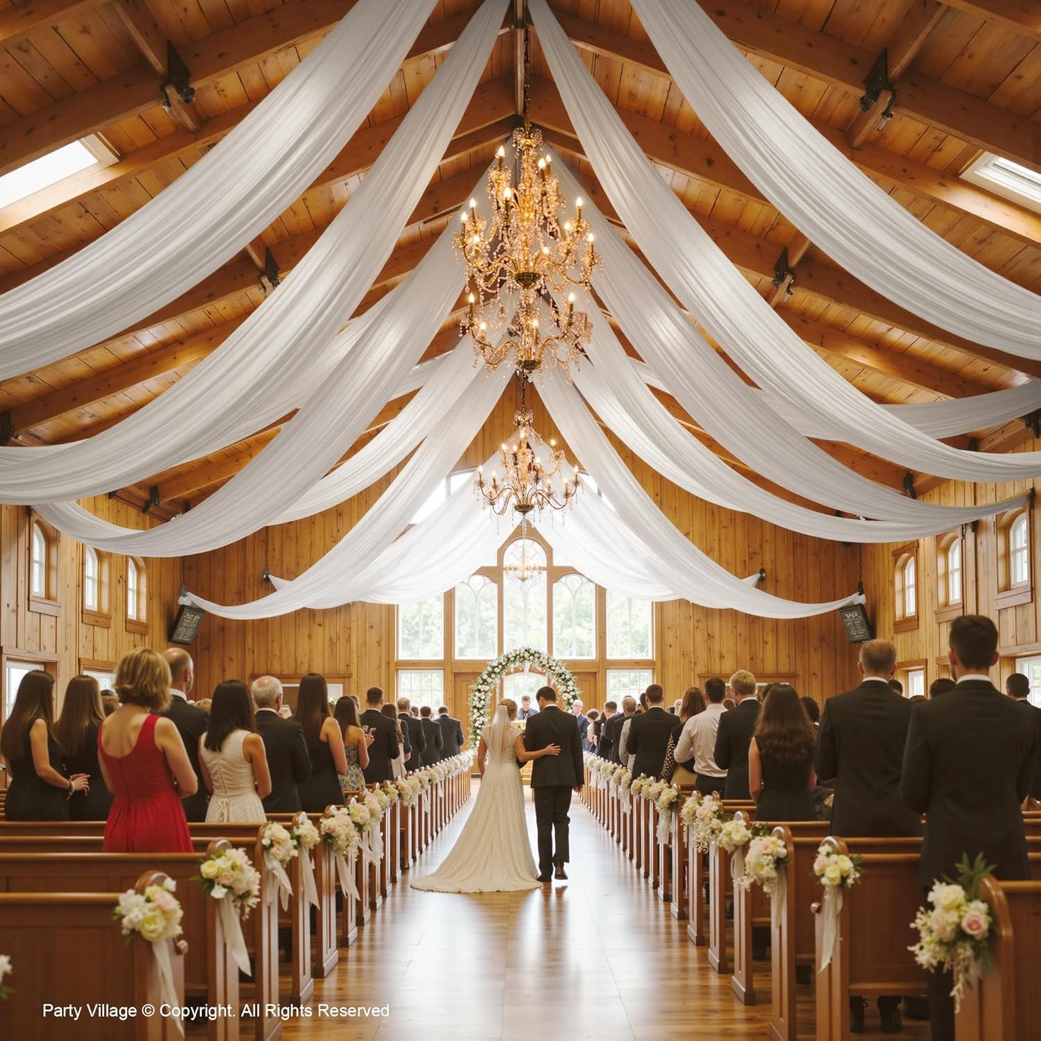 20ftx40ft White Ceiling Curtain for Wedding Parties – 4 Panels Wrinkle-40 FT