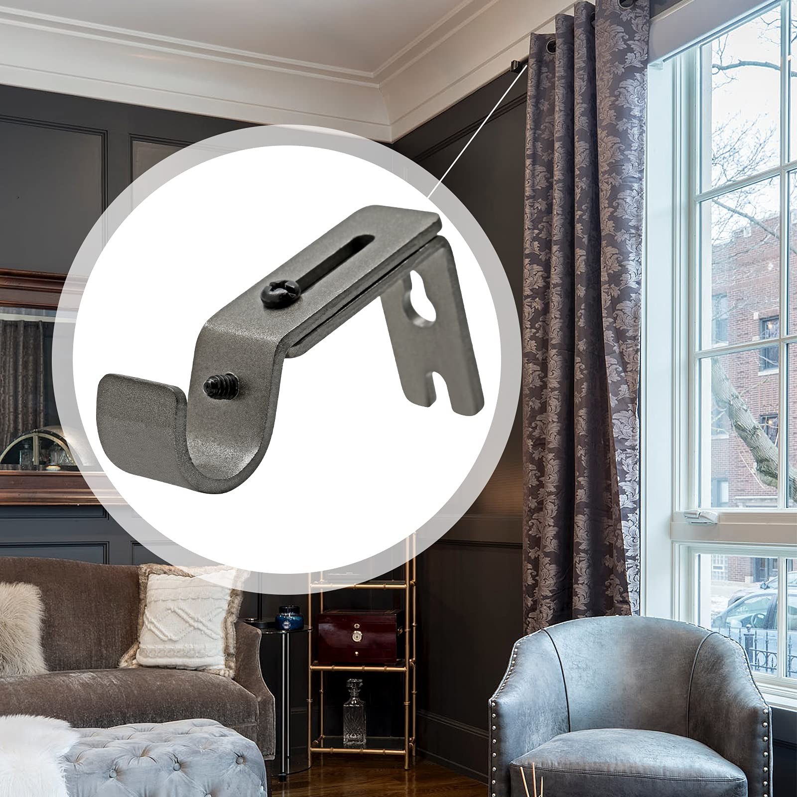 4 PCS Silver Gray Heavy Duty Adjustable Curtain Rod Brackets 5/8 to 3/4 Inch