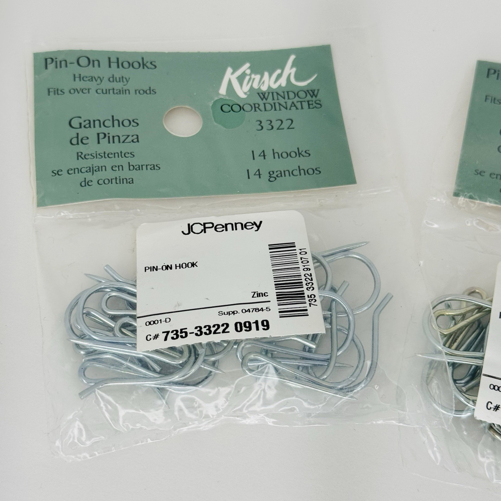 Kirsch Window Coordinates Pin-On Hooks 3322 Bag of 14 Hooks Lot of 3
