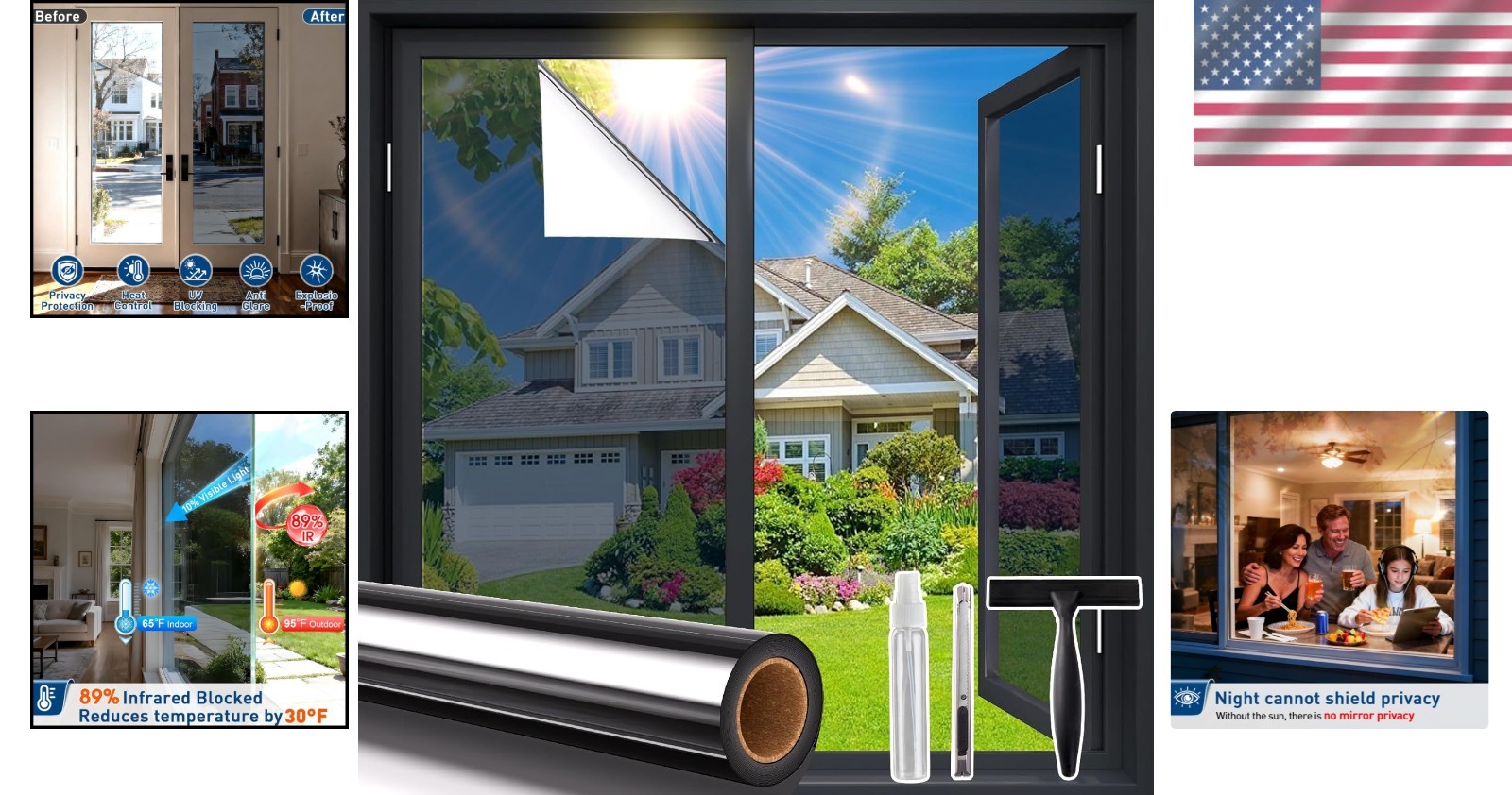 Daytime Reflective Window Design, 88% UV Protection – Easy DIY Installation