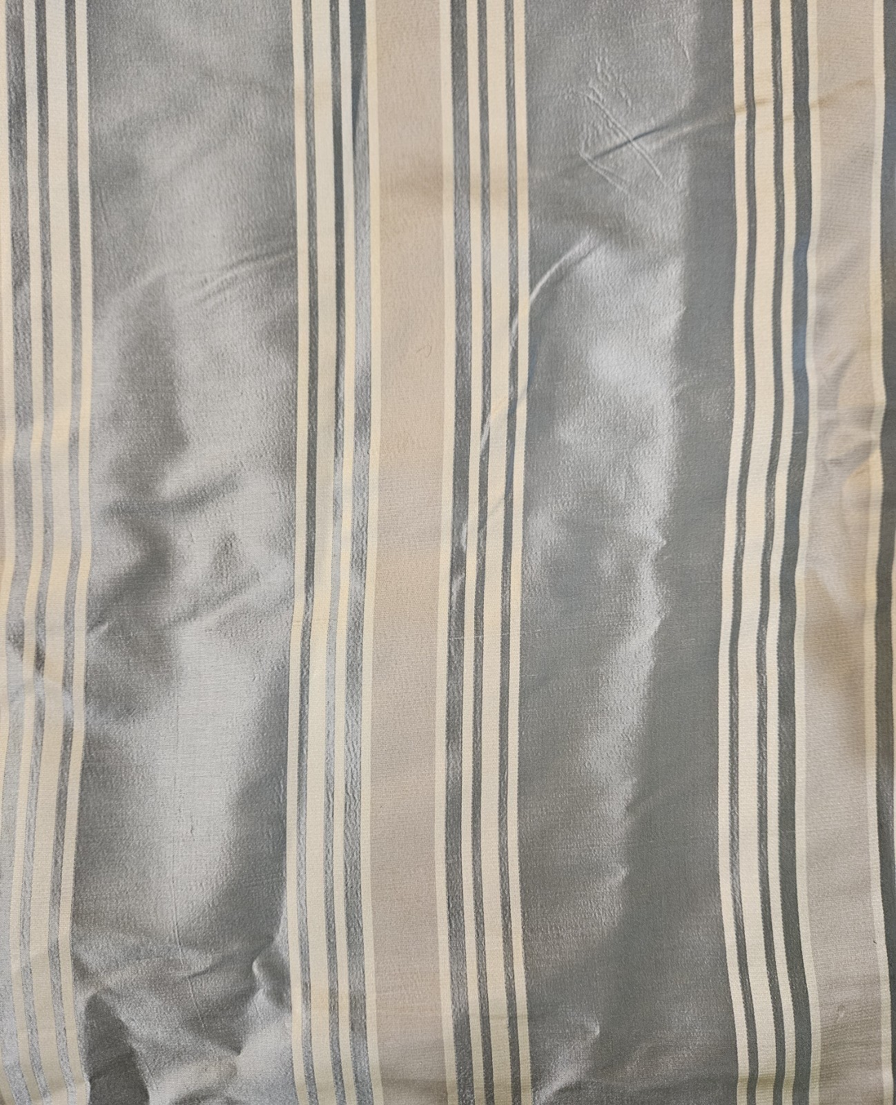 Striped Blues & Creams 100% Silk Taffeta 47″x82″ Single Lined Curtain Panel