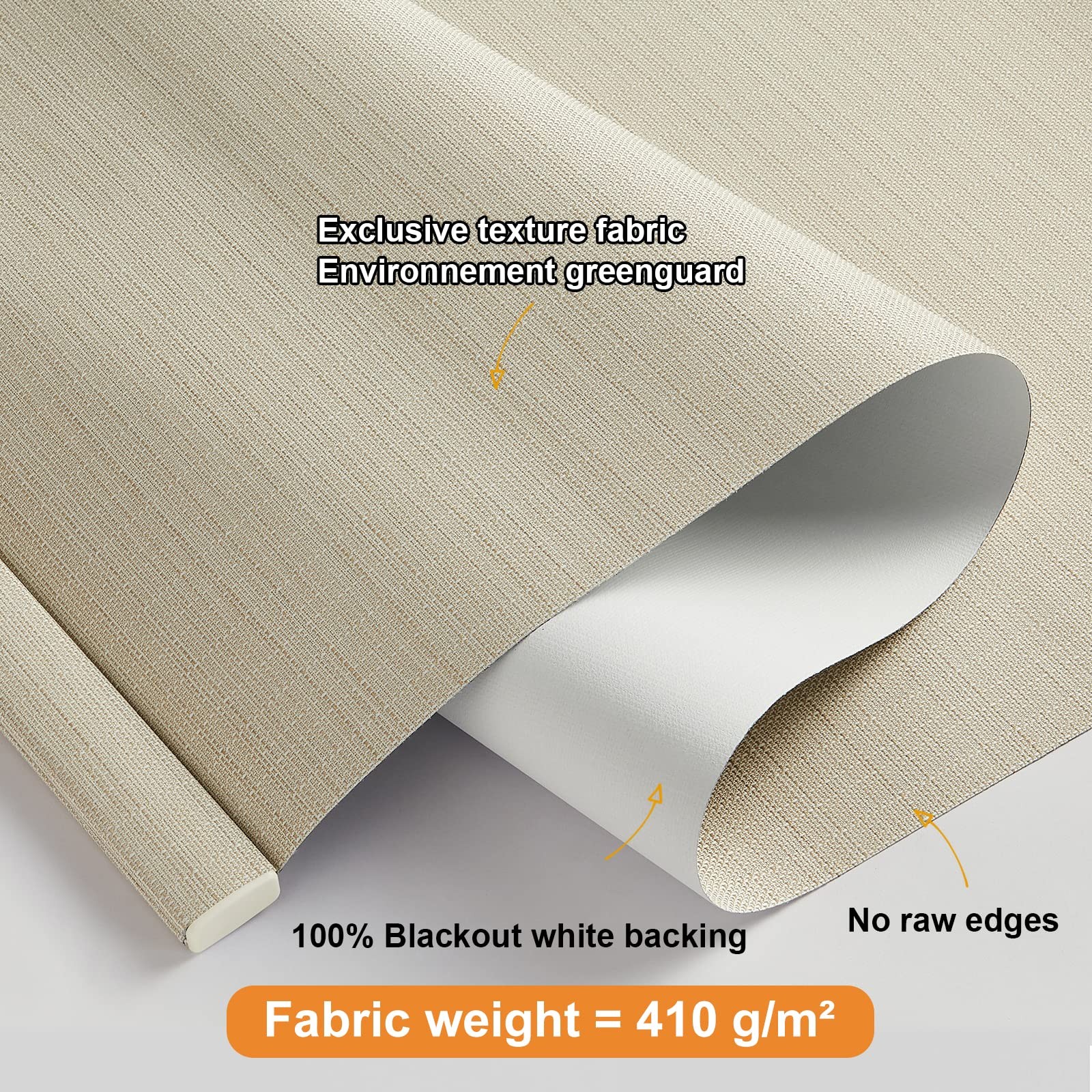 Persilux Free-Stop Cordless Blackout Roller Shades Linen Look Beige 23″W x 72″H