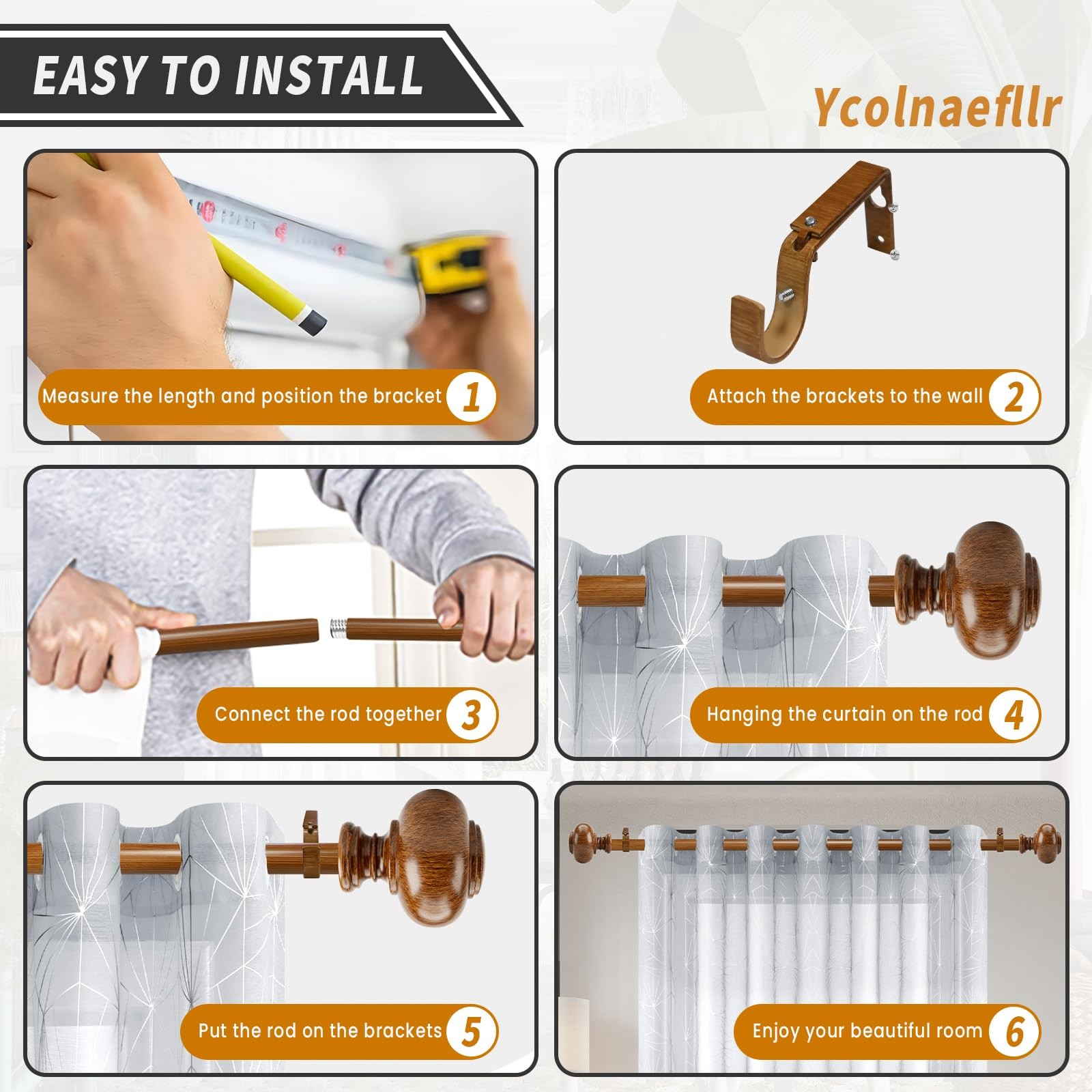 Wood Curtain Rod for Windows 66 to 120 Inches(5.5-10ft): 1 inch Diameter Heav…