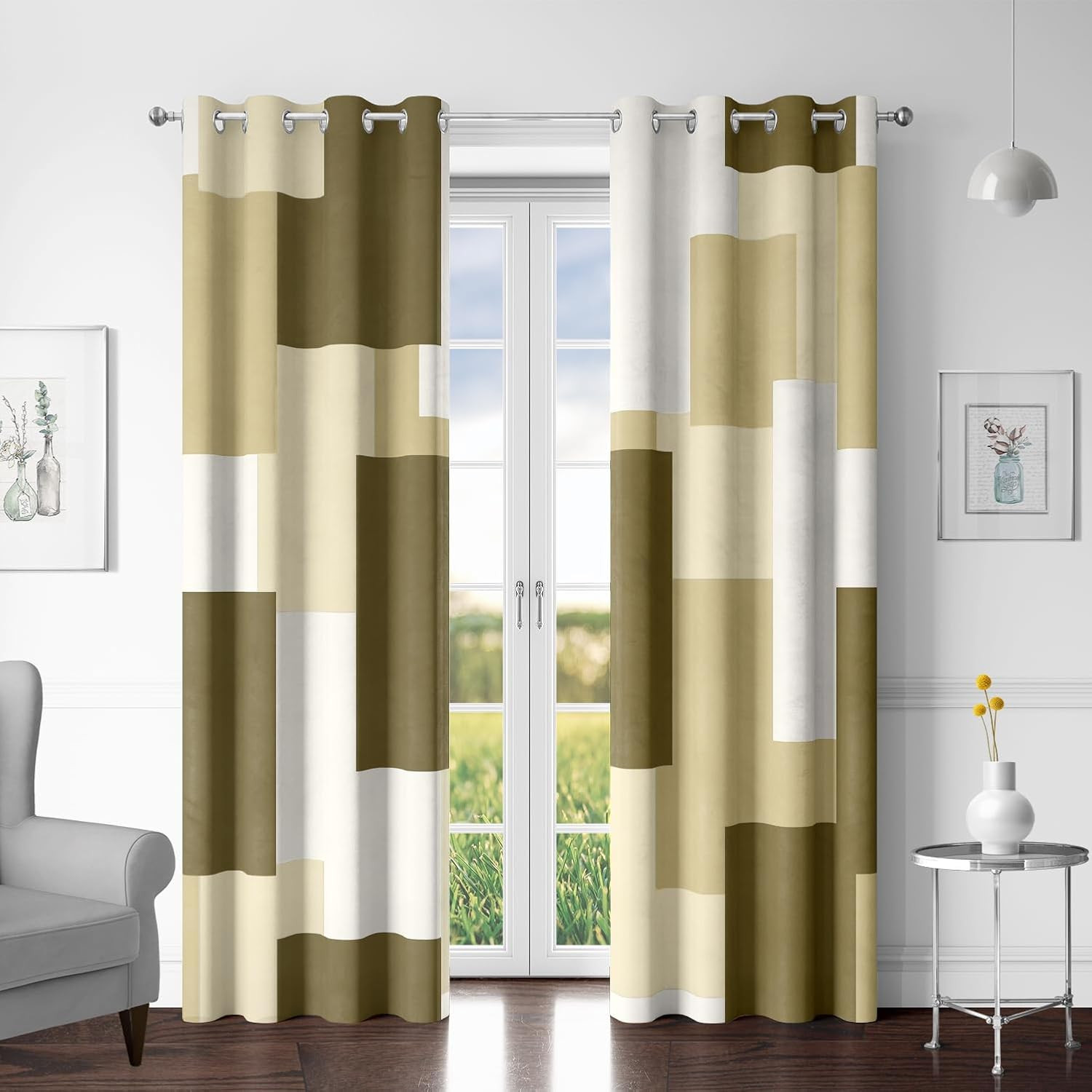Beige 100% Blackout Curtains for Bedroom 84 Inch Long 2 Panels Set White Beige M