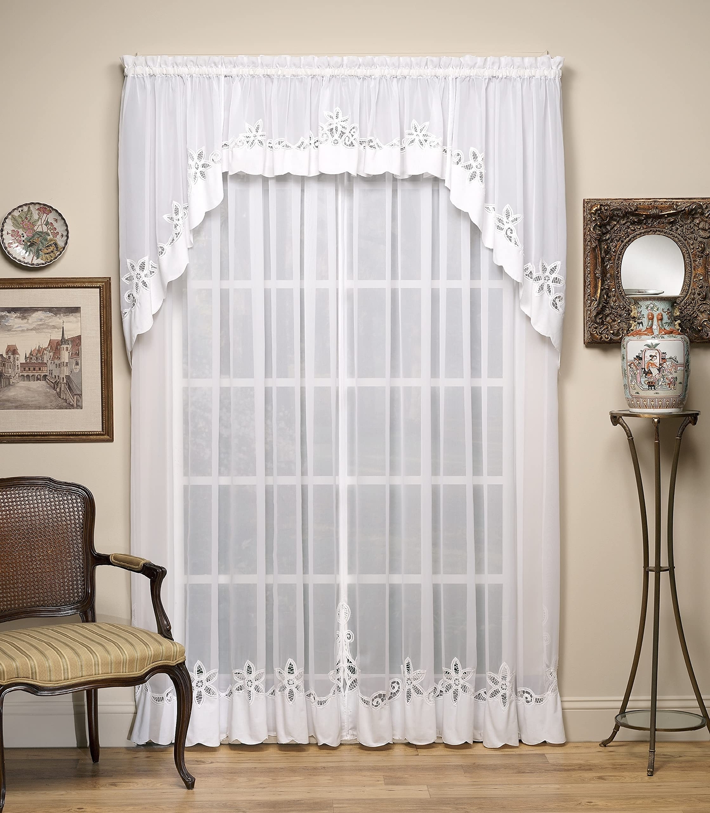 Today’s Curtain Plymouth Classic Battenburg Applique Sheer Window Panel, 84-I…