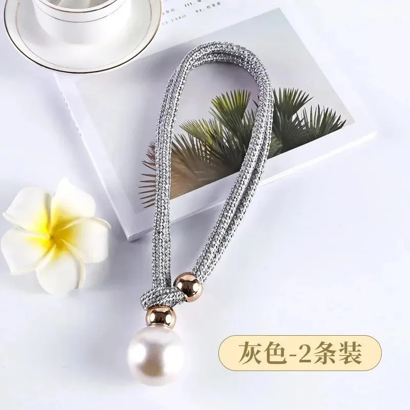 2 pieces No-hole curtain tiebacks, pull-style pearl tie cords, curtain fasteners