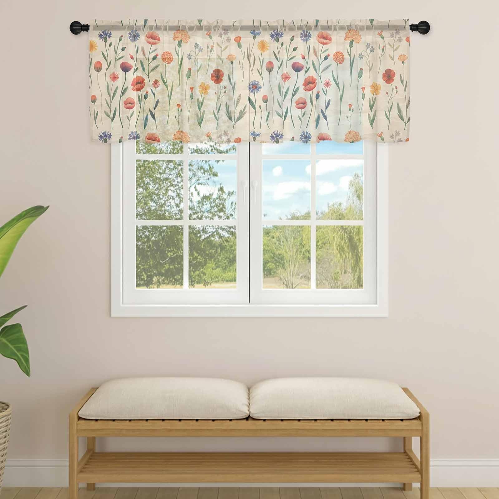 Futuregrace Retro Small Floral Sheer Valance Curtains for Kitchen Living Room…