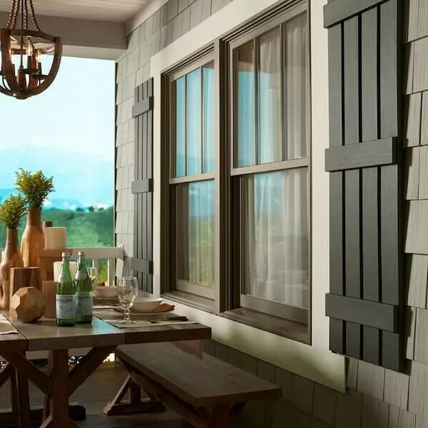 Brown 15 in. x 47 in. Polypropylene 4-Board Closed Board & Batten Shutters Pair