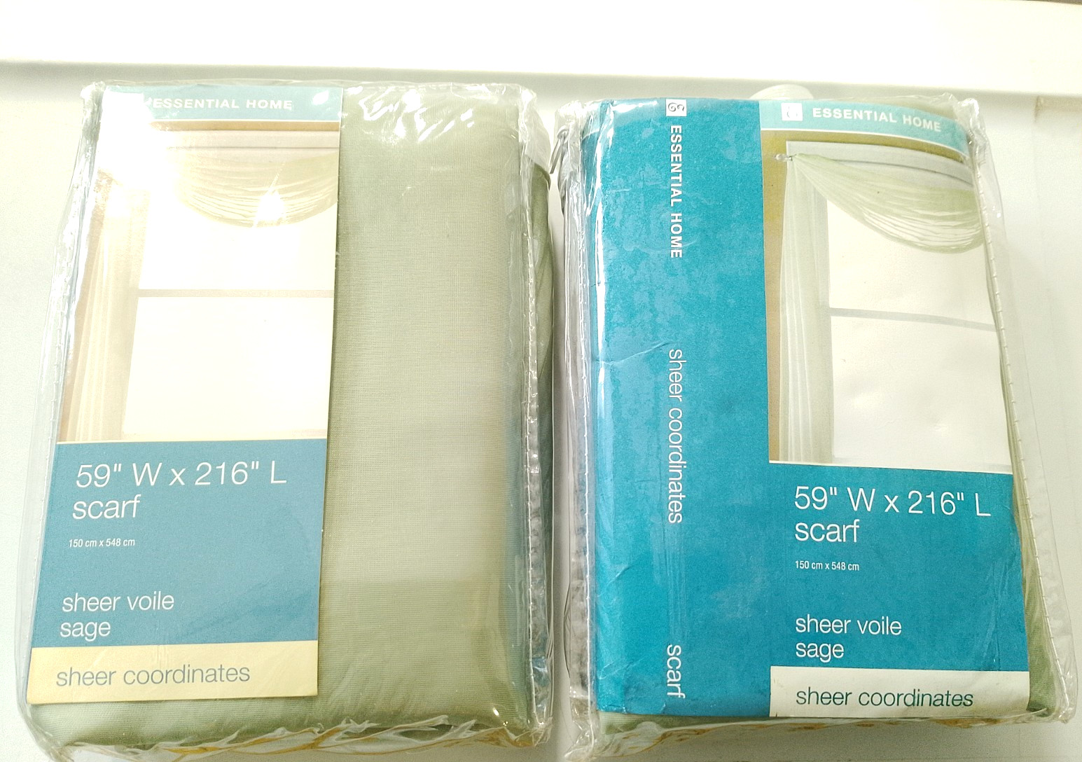 Essential Home sage colored sheer curtain scarf 59×216 inches L