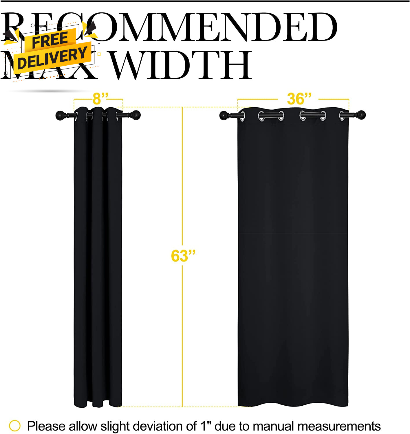 Pitch Black Thermal Insulated Blackout Curtains for Bedroom (2 Panels, 42×63)