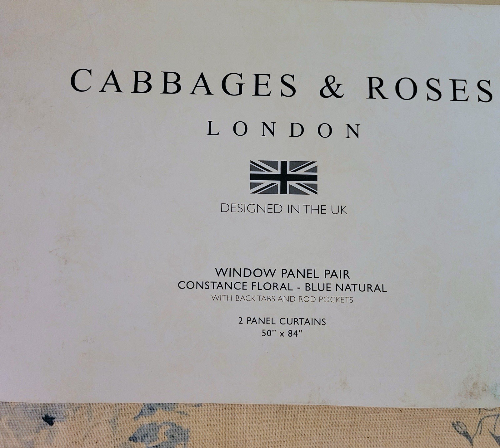 CABBAGES & ROSES Curtain Panel Drapes 50 x 84 Constance Blue Floral Natural 2 PC