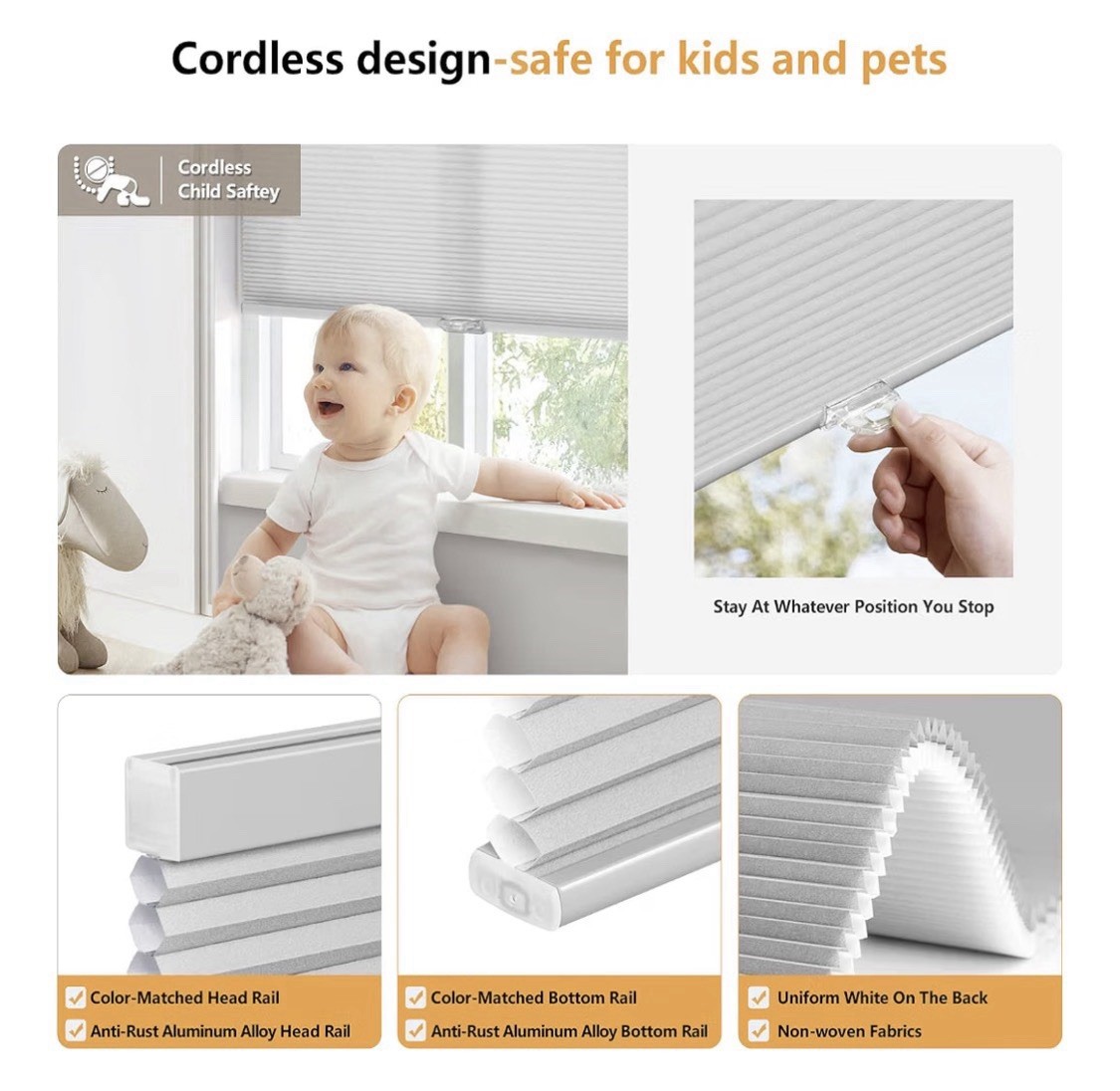 LazBlinds Cordless Cellular Shades, Light Filtering Honeycomb for Home 43×64