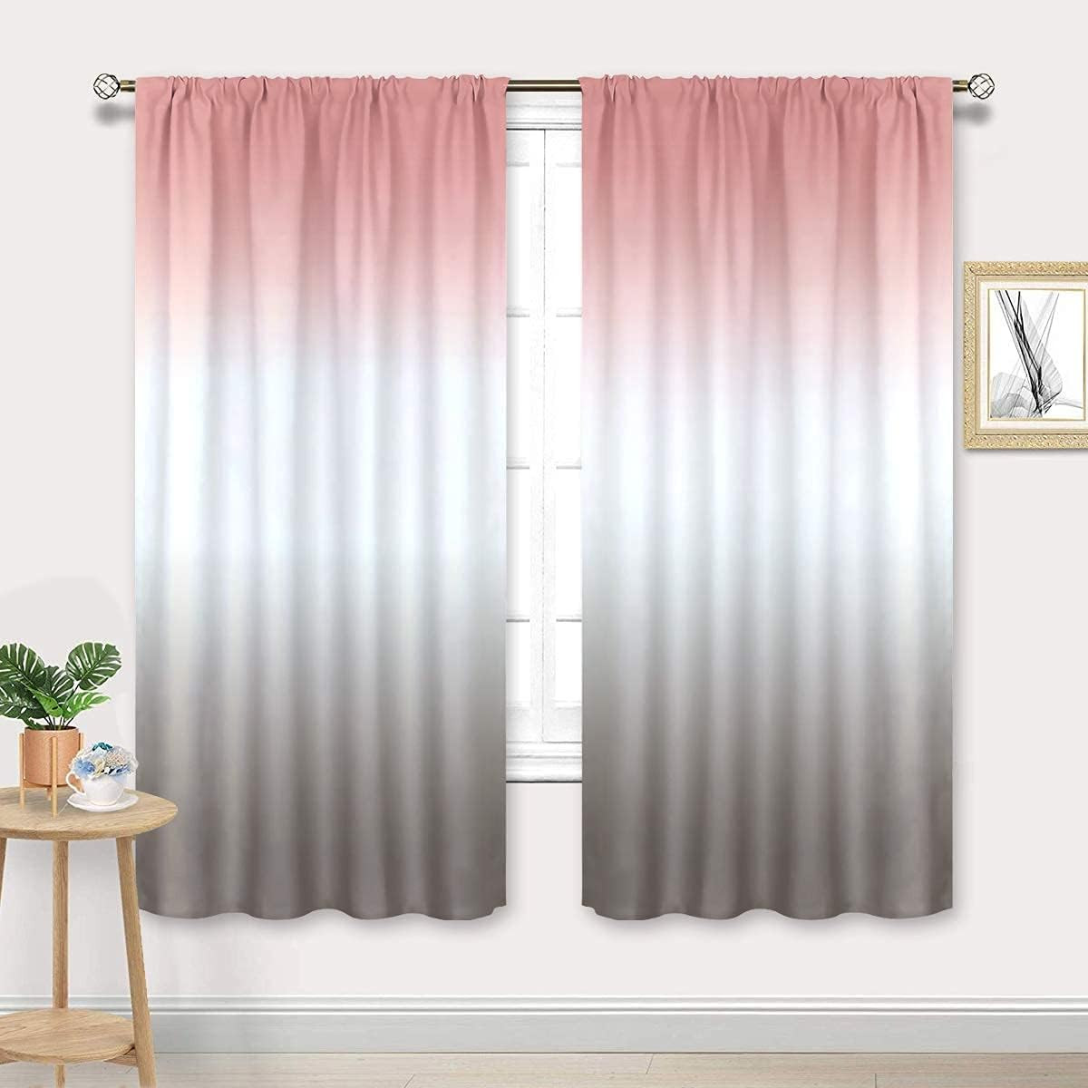 Ombre Blush Pink and Gray Curtains Rod Pocket 42W X 63L Inch Gradient Peach Pale