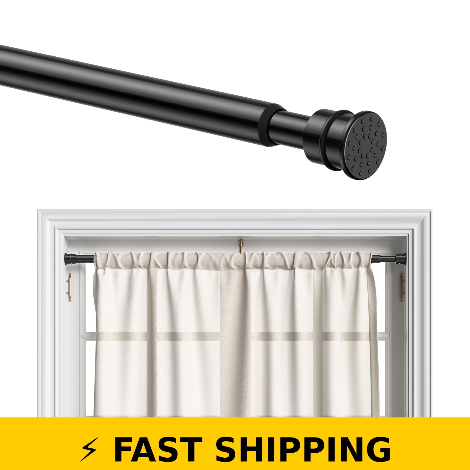AIZESI No Drill Curtain Rod 28 to 48 Inches, Black, 1 Pack