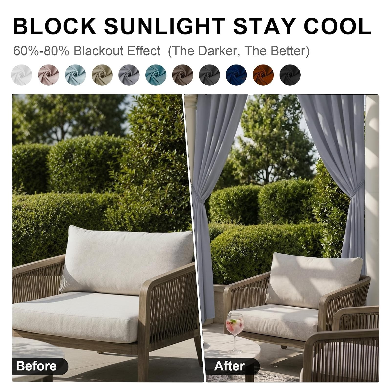 BONZER Outdoor Curtains Waterproof Blackout 52W x 84L inch Silver