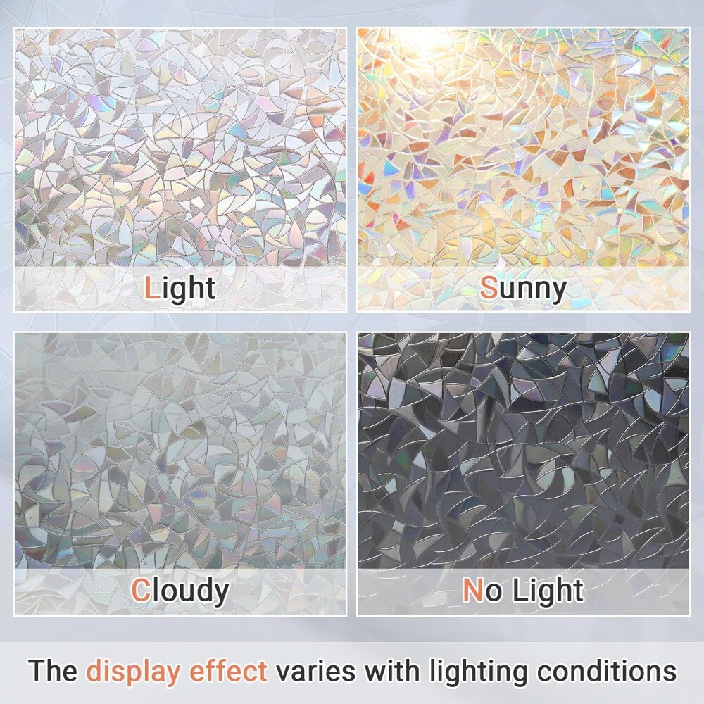 Rabbitgoo 3D Window Film Stained Glass Rainbow Window Static Clings 17.5″x78.7″