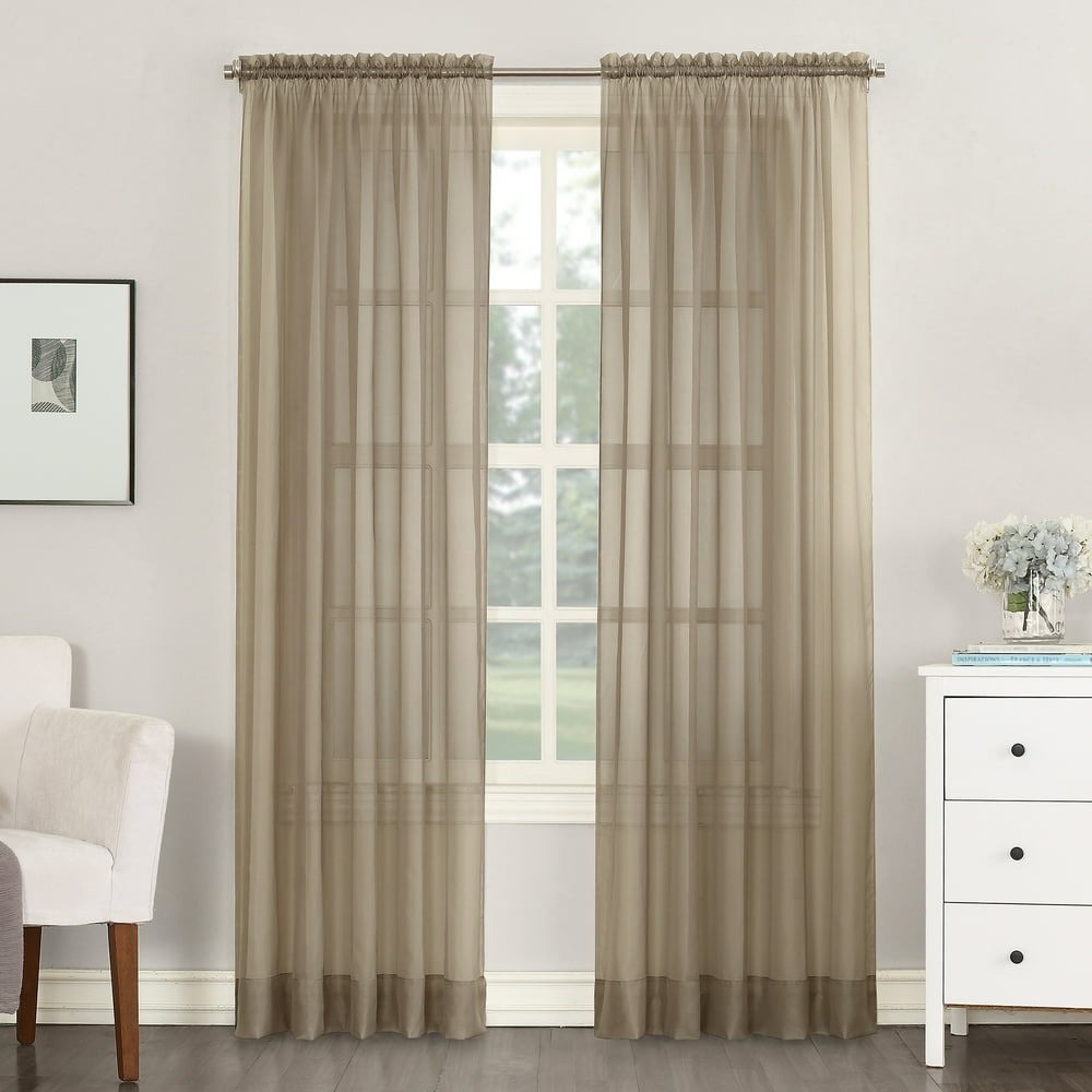 No. 918 Juliette Sheer Rod Pocket Curtain Panel 59″x84″ Taupe Voile Single