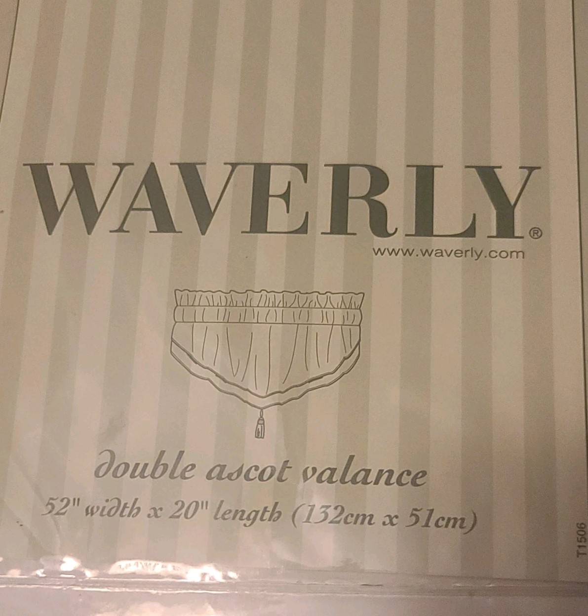 2 WAVERLY Double Ascot VALANCES MARIETTA Onyx Black ROSES Stripe 52″W x20″L