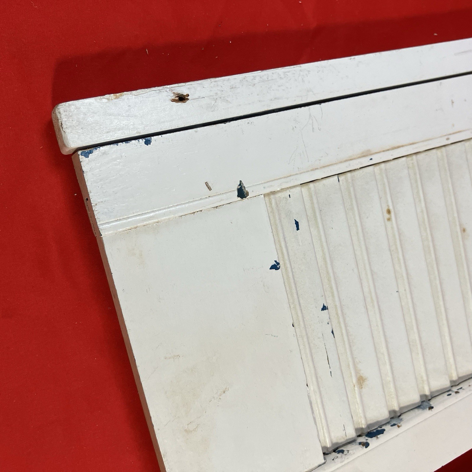 Vintage Wood Louvered Panel Window Shutters / Painted White Rustic / Flaws No 5