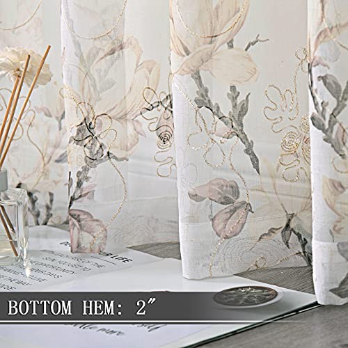 Tollpiz Floral Sheer Tier Curtain Flower Print 30″W x 36″L (Pack of 2) White