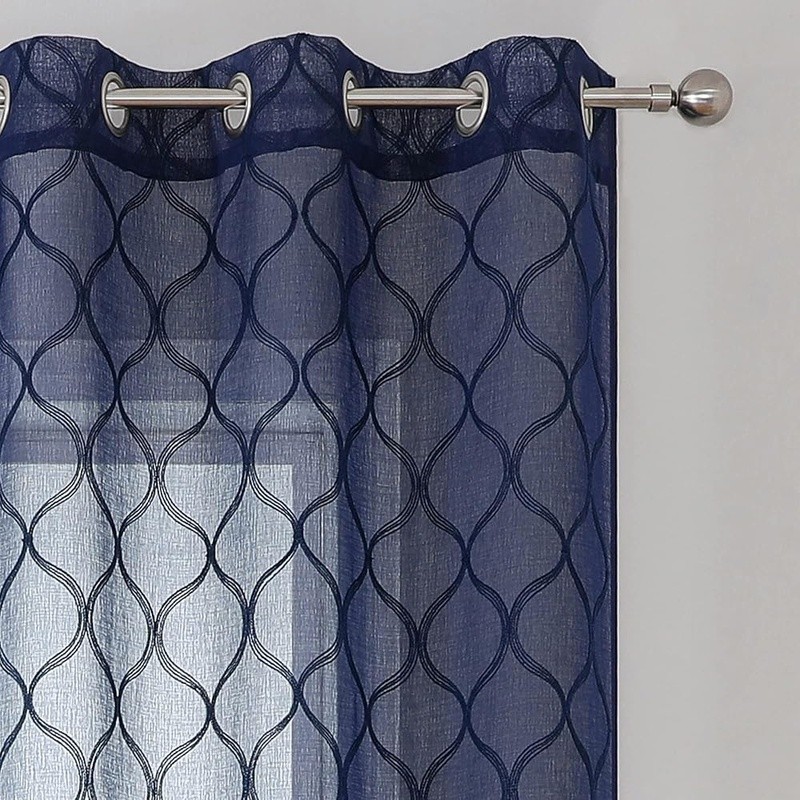 Geometric Sheer Curtains Light Filtering Embroidery Linen Home Decor Panels US