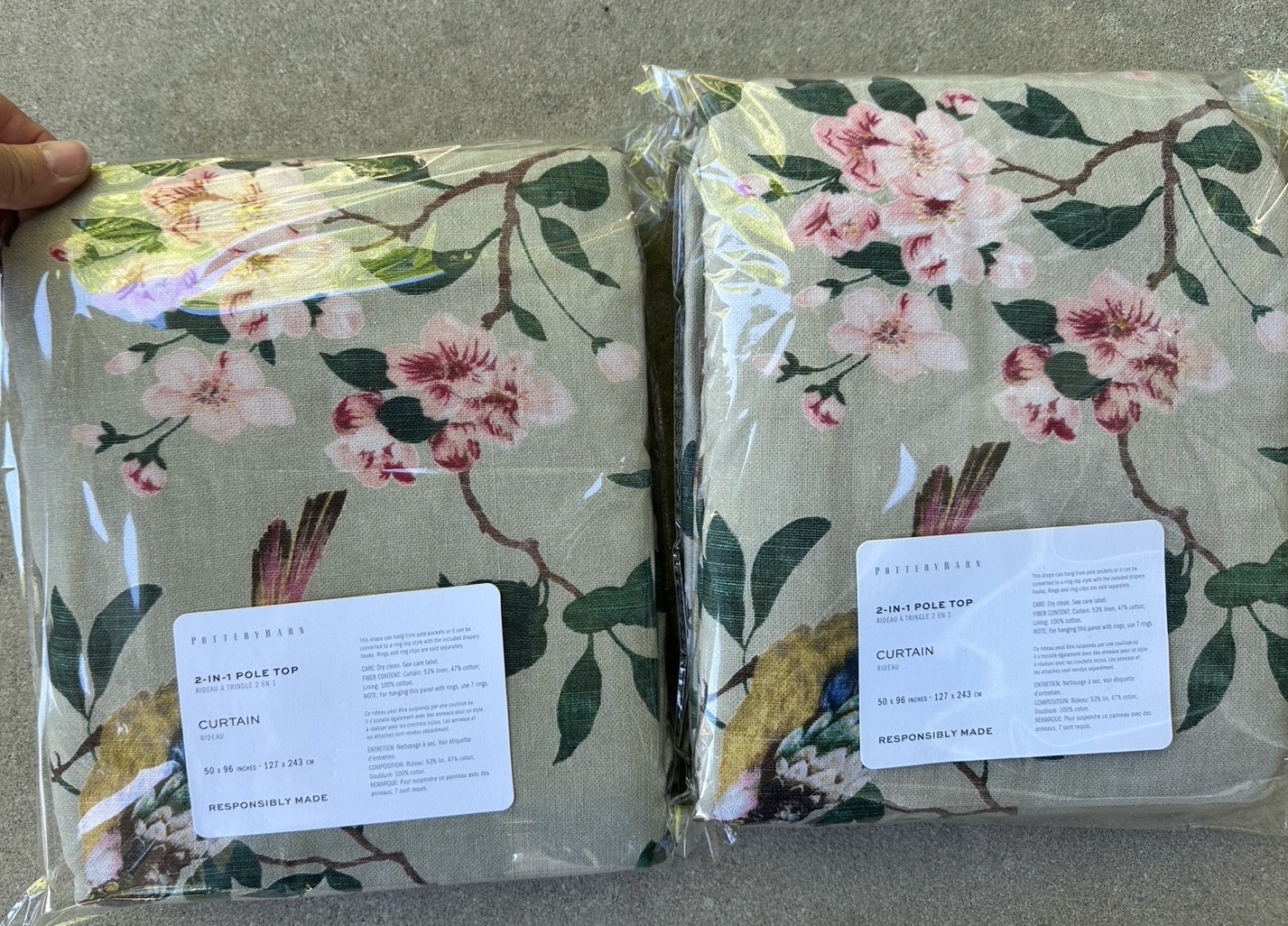 Pottery Barn Nola Set Of 2 Curtain Panels 50″ x 96″ GREEN Light Filtering NEW