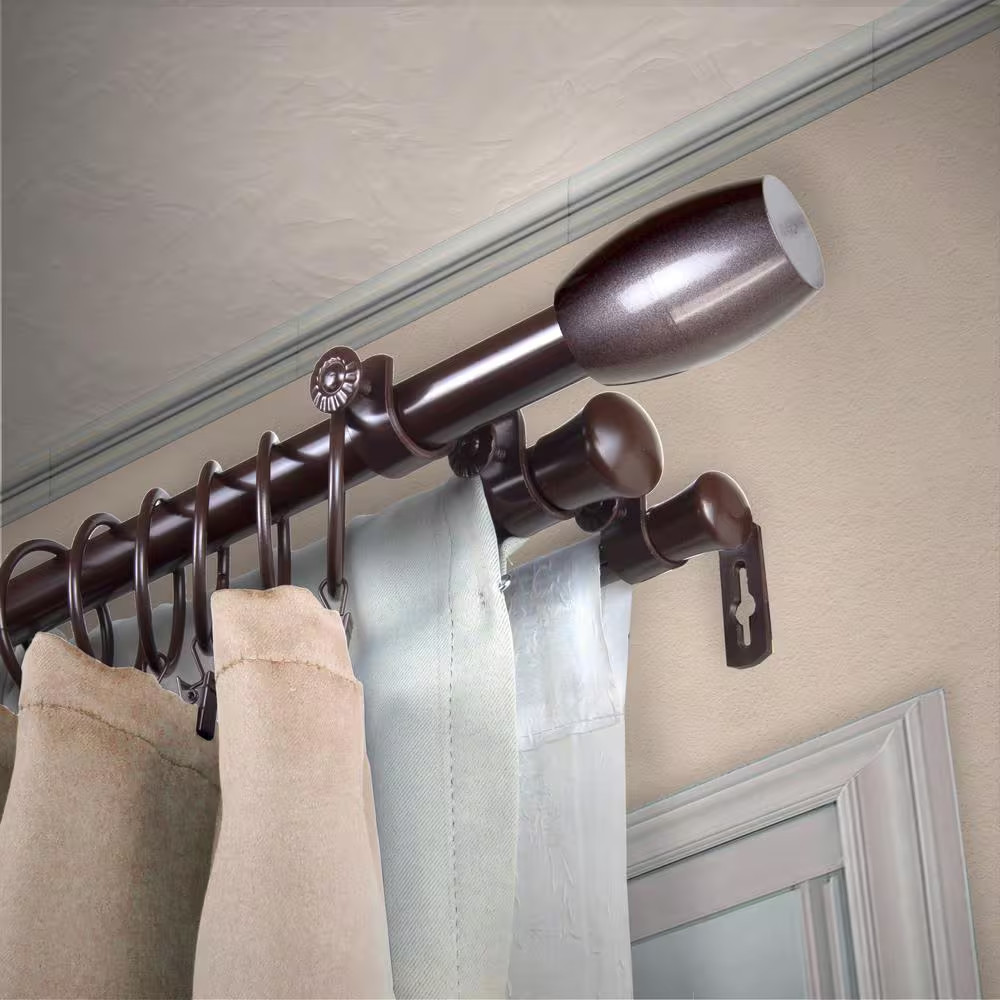 13/16″ Dia Adjustable 48″ to 84″ Triple Curtain Rod in Cocoa with Evie Finials