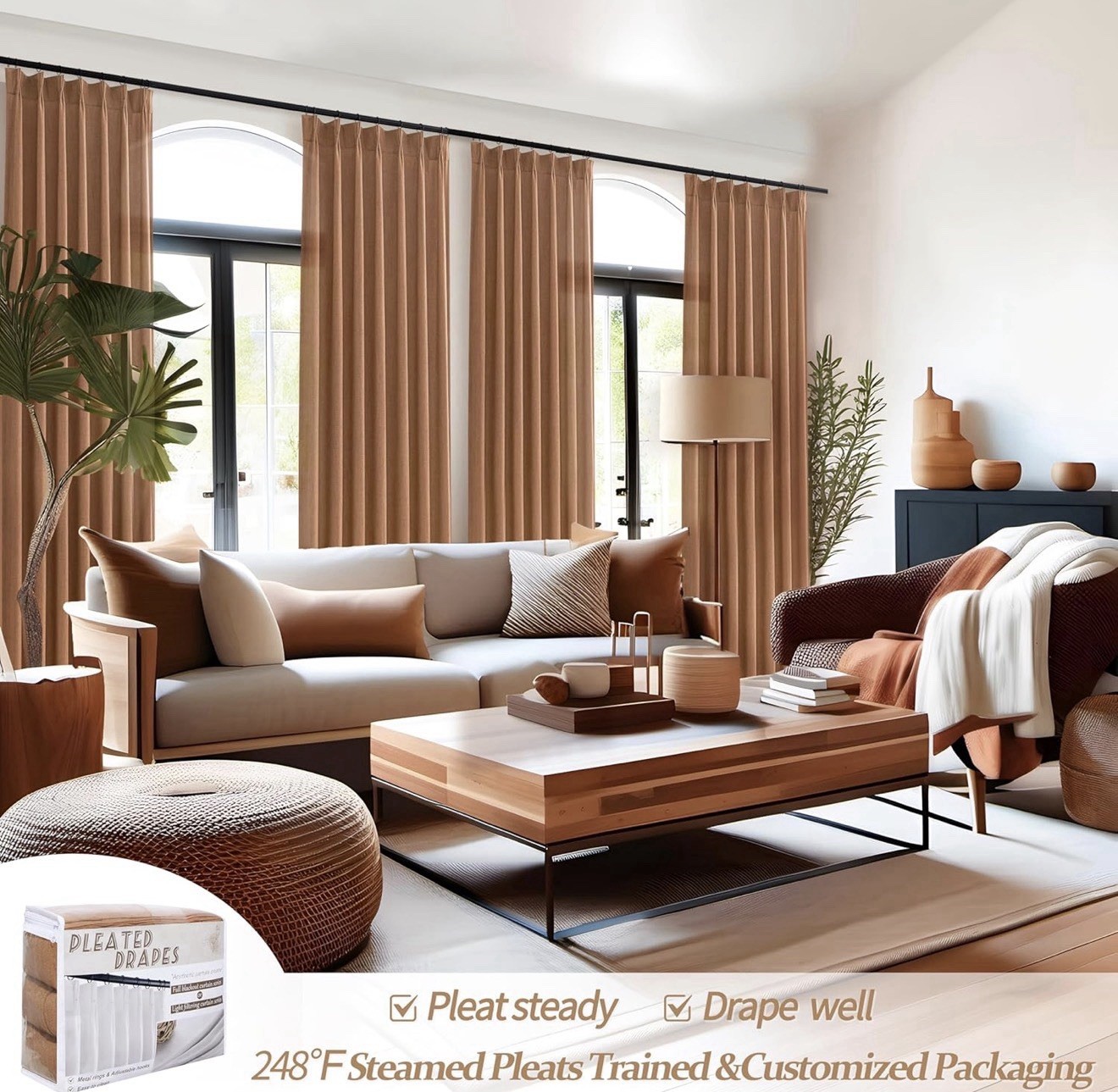 Burnt Orange Fall Sheer Curtains for Living Room/Bedroom 84 Inch Length 2 Panels