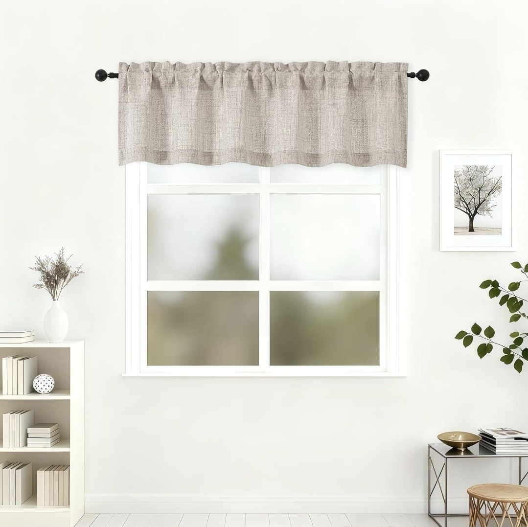 Lecloud Light Filtering Valance 60W x 14L Faux Linen Textured NIB Beige