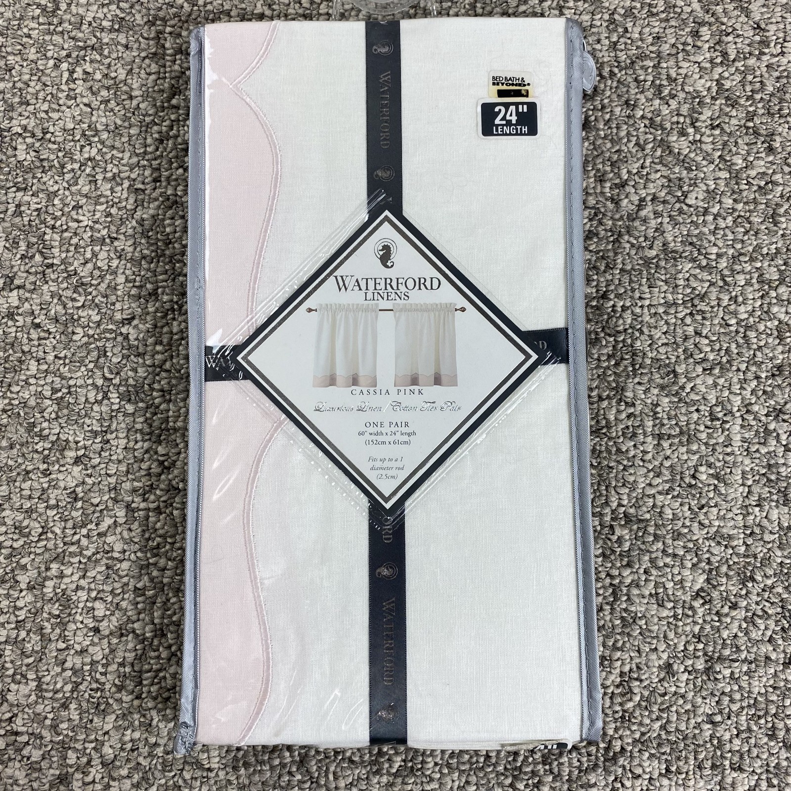 Waterford Cassia Pole Top Cotton Tier Pair 30X24 (60×24) White/Pink Trim