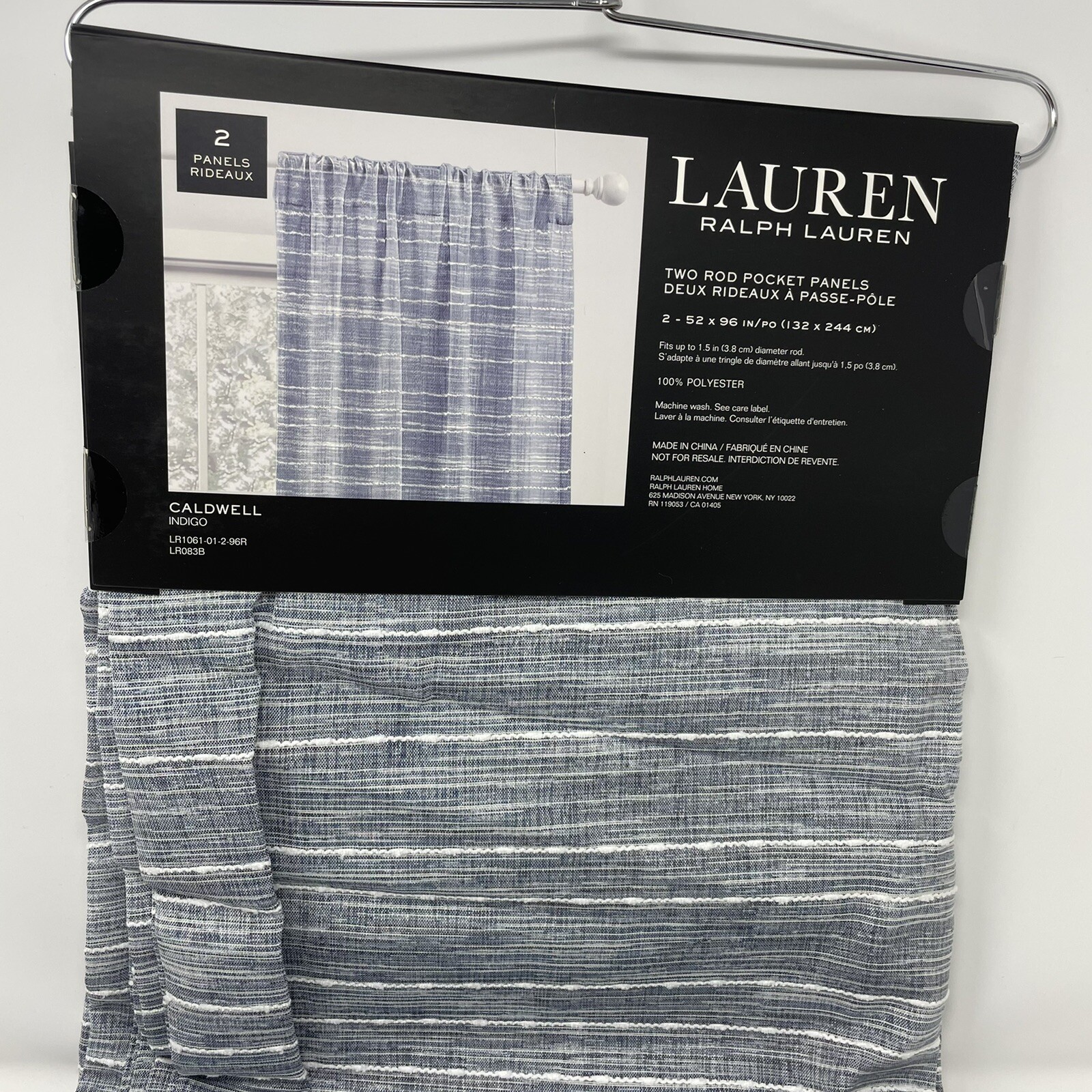 Ralph Lauren 52×96 CALDWELL INDIGO Drapes Curtains Blue Cobalt Striped Stripes