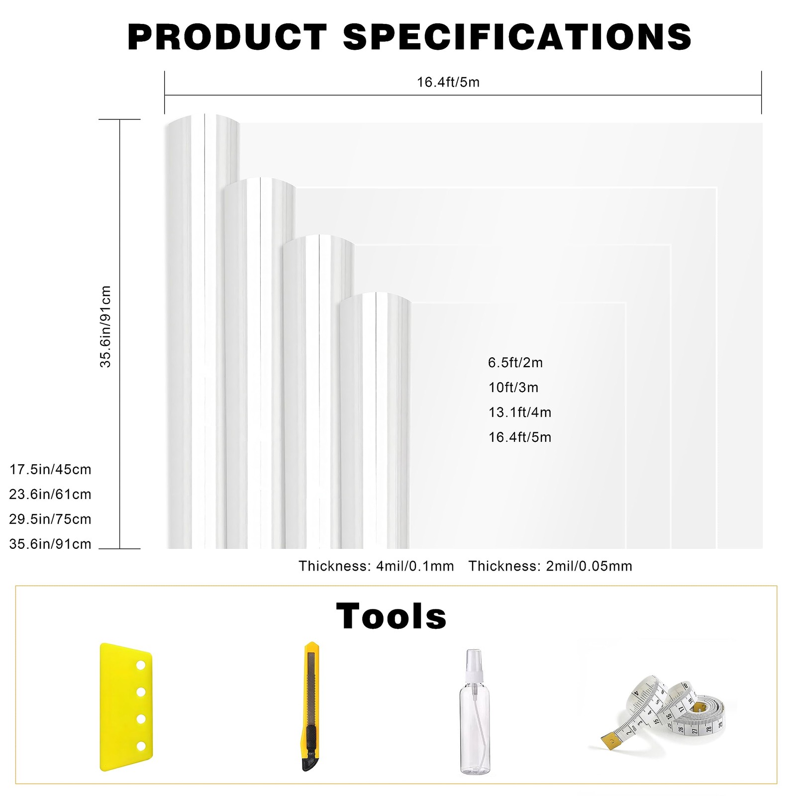 4Mil Security Window Film, Shatterproof 17.5in x 6.5ft, 4mil