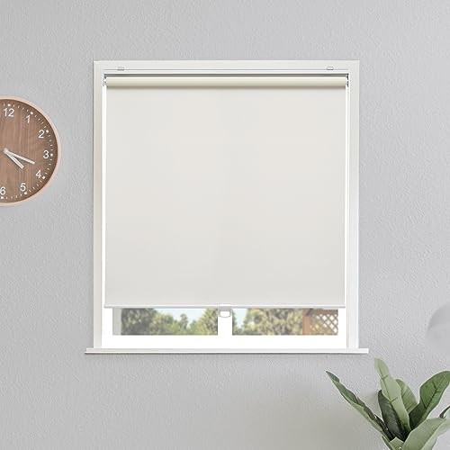 Blackout Roller Shades Blinds Cordless for Windows Pull Down 34″W x 72″H Beige