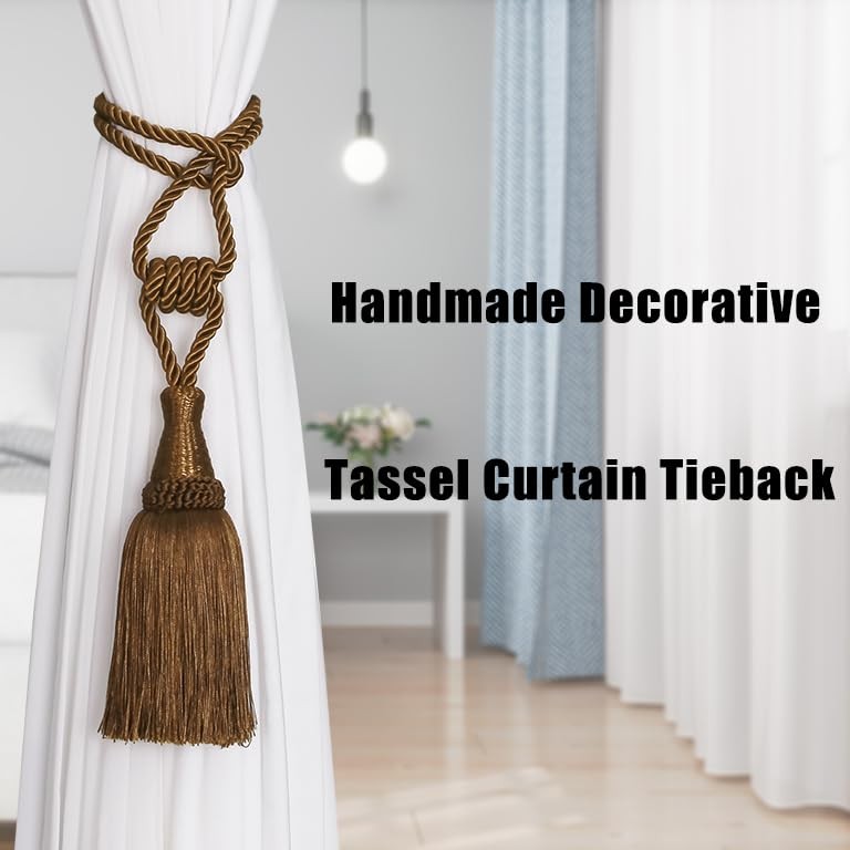 2 Pack Tassel Curtain Tiebacks Handmade Holdbacks (Coffee)