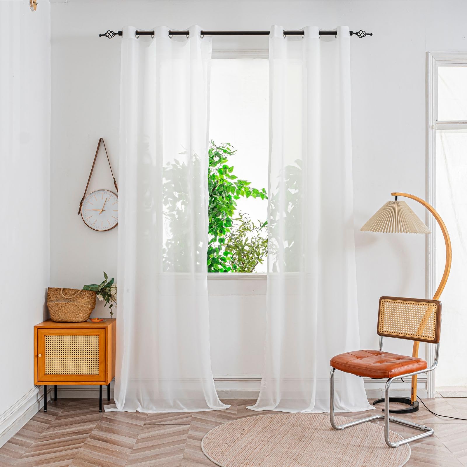 AIDUOMAER Ivory Sheer Curtains 102 Inches Long, Grommet Semi-Transparent Ligh…