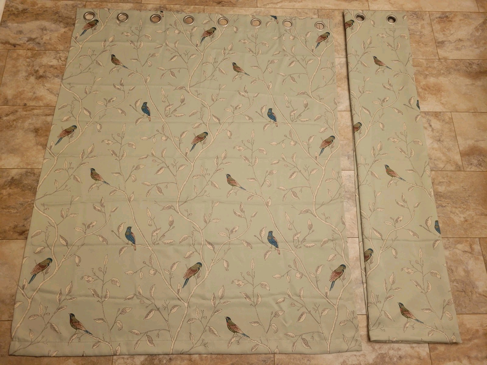 Light Sage Green Grommet Style Curtain With Birds Blackout 2 Panels 63 X 52