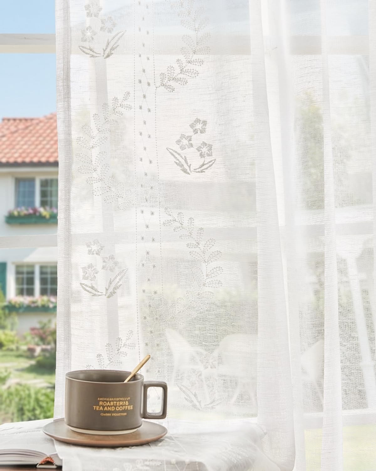 jinchan Belrose Linen Sheer Curtains 50x63in 2 Panels White